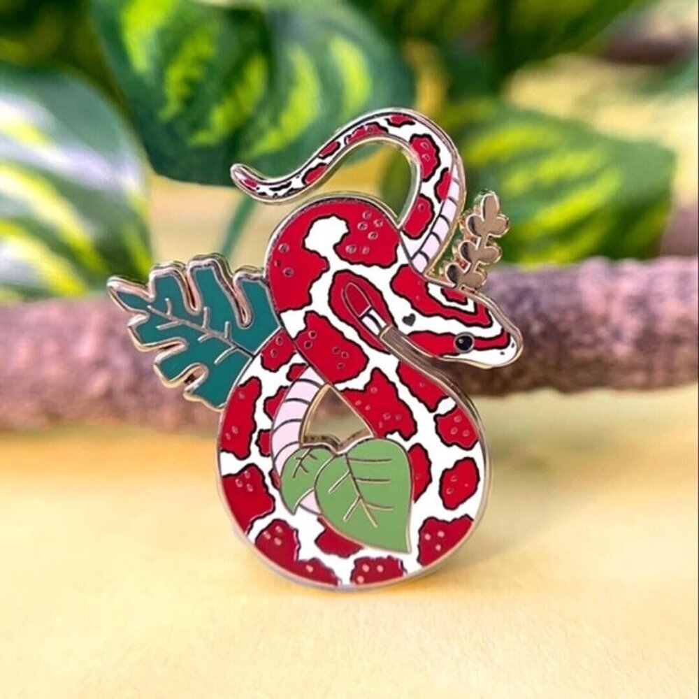Crimson Corn Snake Enamel‎ Pin - Reptile, Garden, & Nature Brooch Jewelry